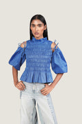 SMOCKED DETAIL PEPLUM TOP