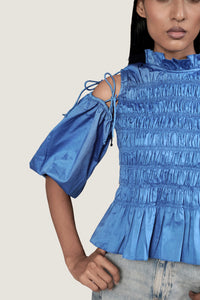 SMOCKED DETAIL PEPLUM TOP