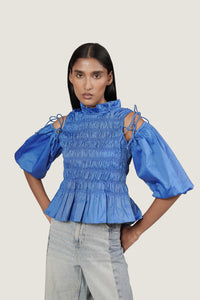 SMOCKED DETAIL PEPLUM TOP