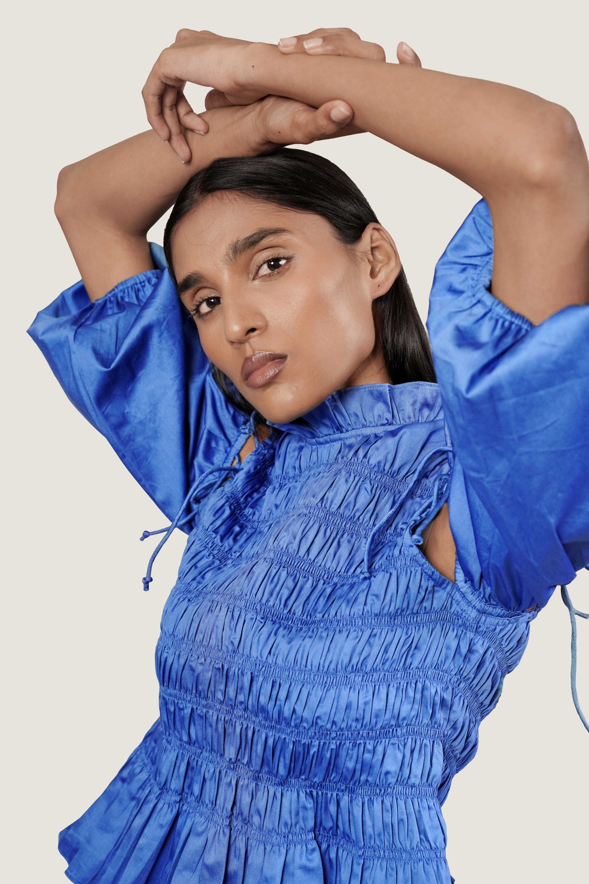 SMOCKED DETAIL PEPLUM TOP