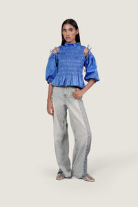 SMOCKED DETAIL PEPLUM TOP