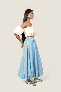 IVORY STUDDED BALLOON TOP WITH BALLOON SKIRT CORD SET