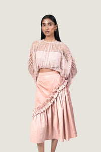RUCHED SLEEVE LACE TOP
