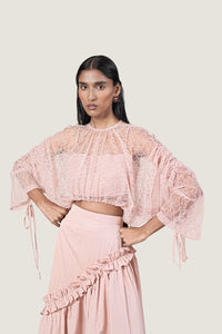 RUCHED SLEEVE LACE TOP