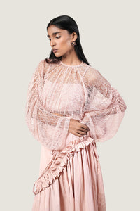 RUCHED SLEEVE LACE TOP
