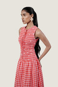 CHECKERED BODICE SMOCKING DRESS