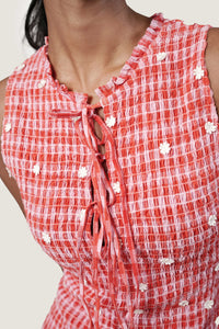CHECKERED BODICE SMOCKING DRESS