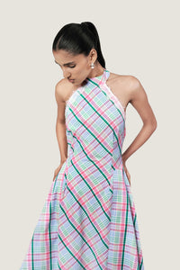LACE TRIM HALTER NECK DRESS