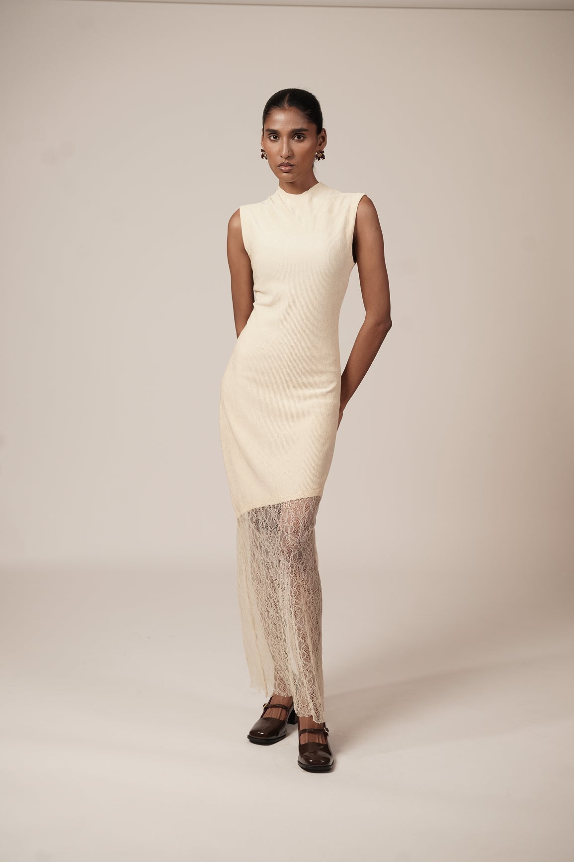 FITTED ASYMMETRIC LACE DRESS