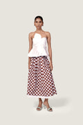 BOW WHITE TOP WITH PLEATED CHECKERED SKIRT CORD SET
