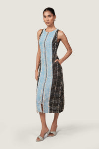 PANELLED BLACK JACQUARD DRESS