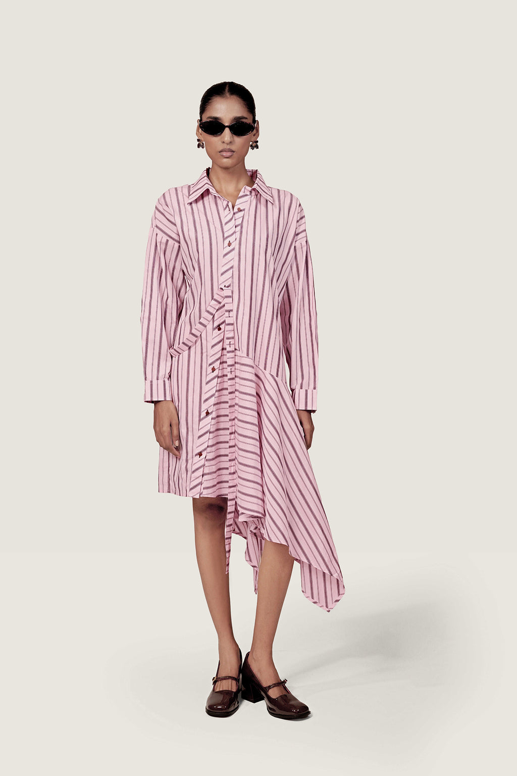 STRIPED ASYMMETRIC SHIRT DRESS