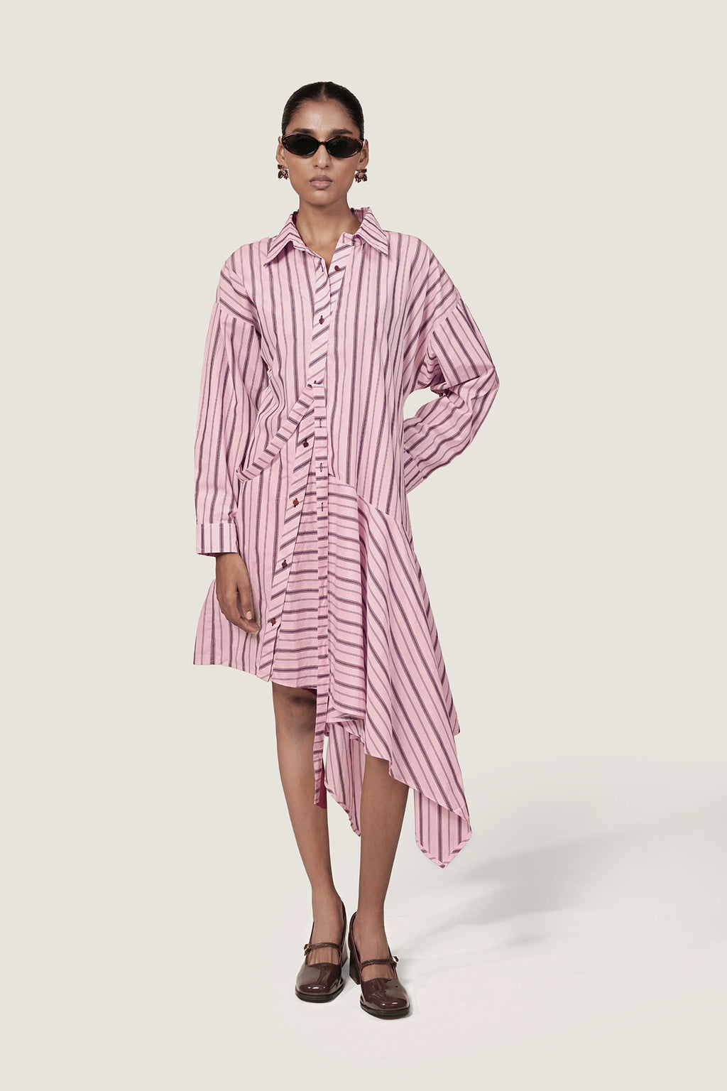 STRIPED ASYMMETRIC SHIRT DRESS
