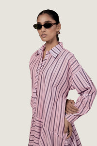 STRIPED ASYMMETRIC SHIRT DRESS