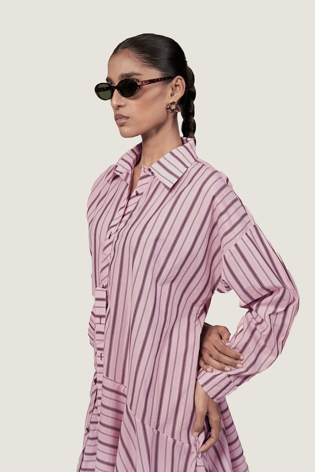 STRIPED ASYMMETRIC SHIRT DRESS