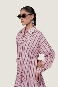 STRIPED ASYMMETRIC SHIRT DRESS