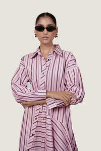 STRIPED ASYMMETRIC SHIRT DRESS
