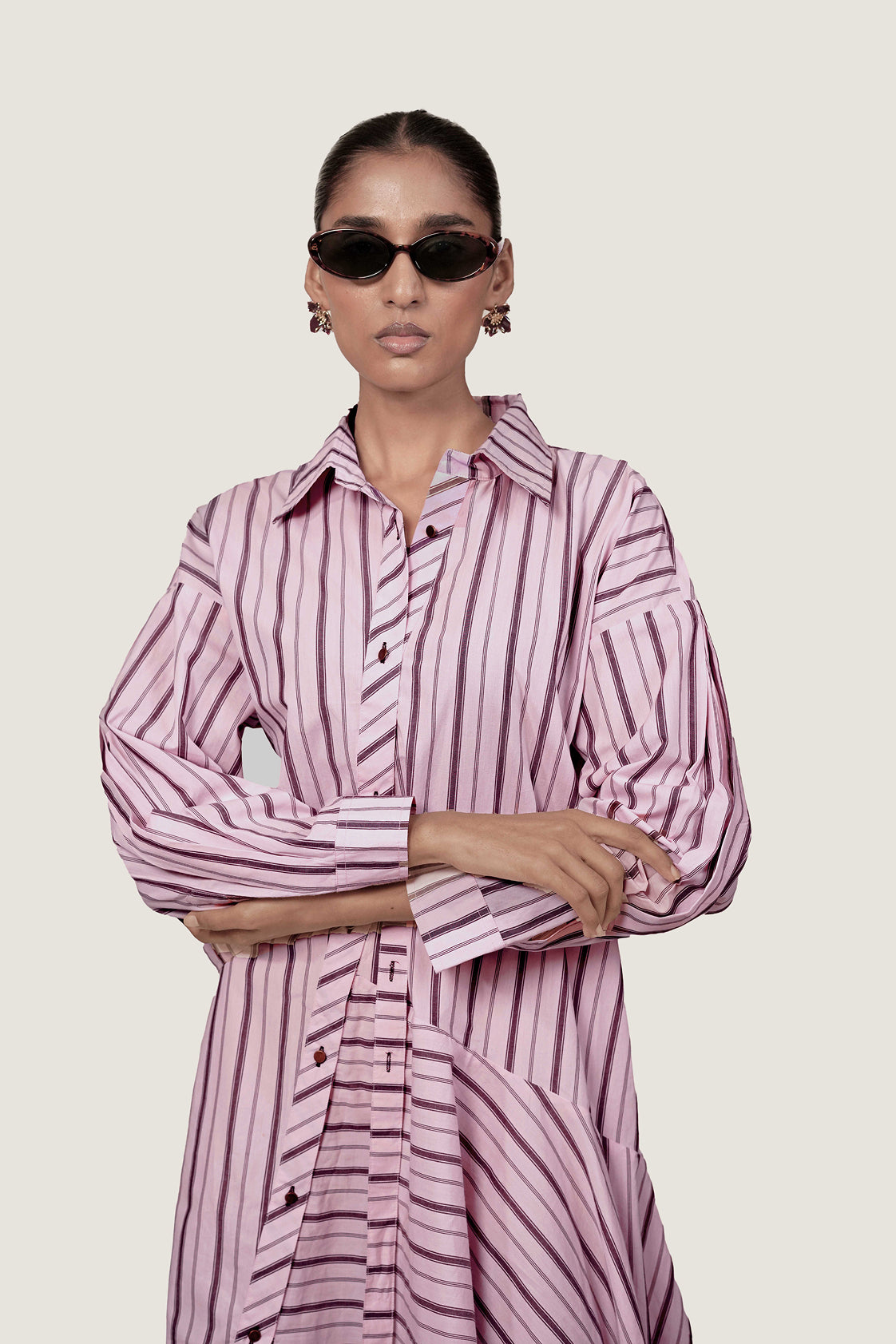 STRIPED ASYMMETRIC SHIRT DRESS