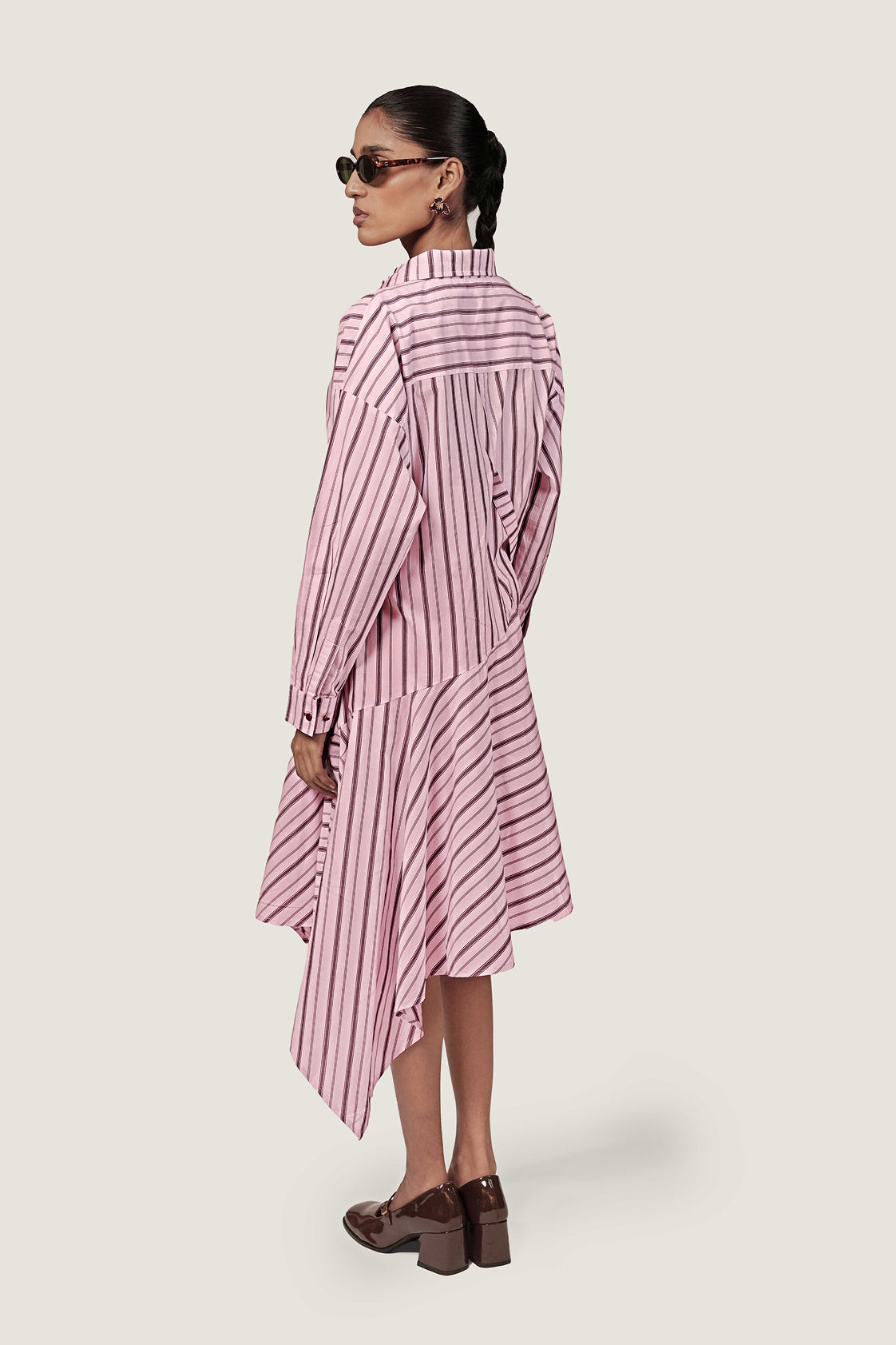 STRIPED ASYMMETRIC SHIRT DRESS