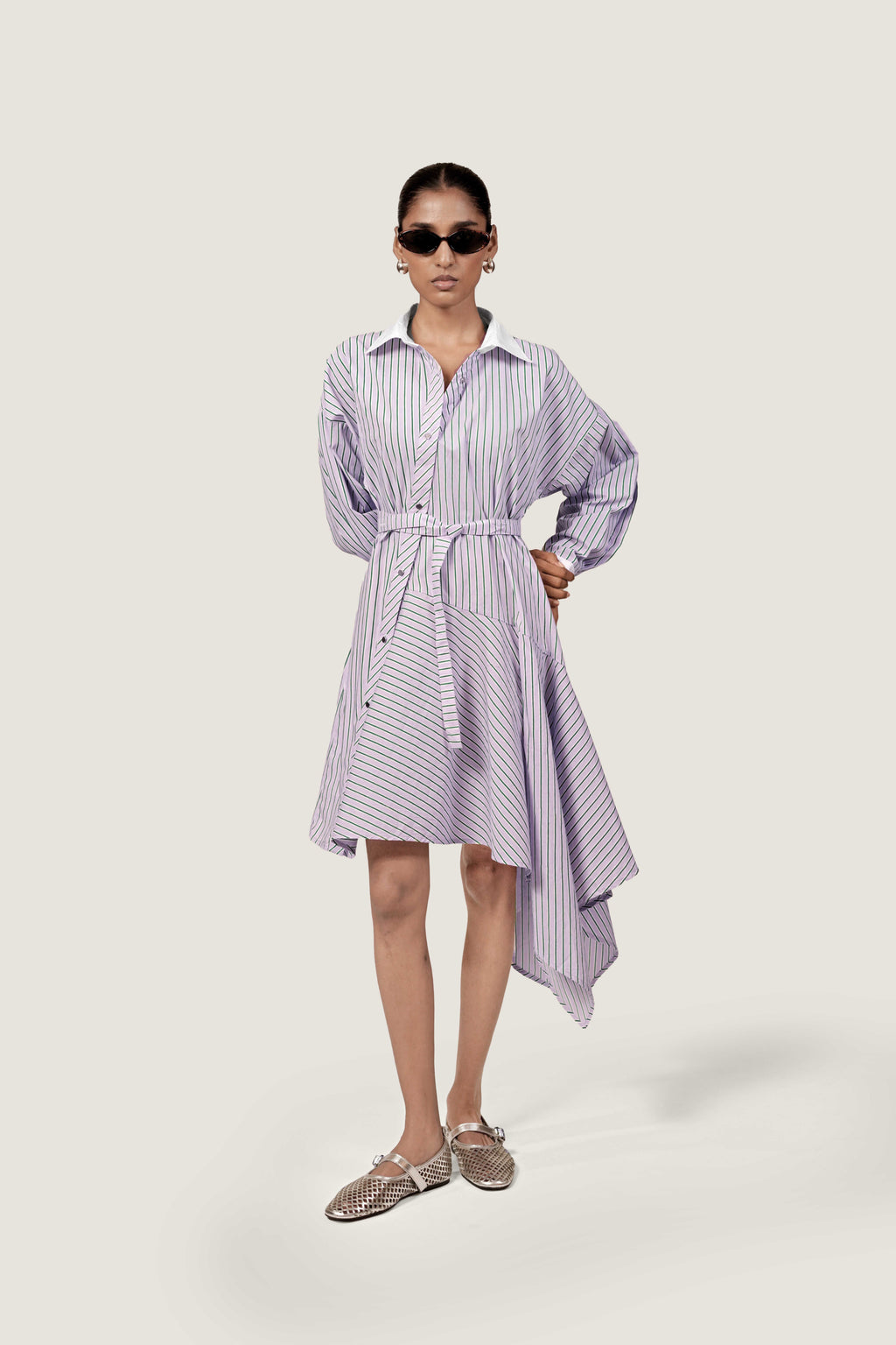 STRIPED ASYMMETRIC SHIRT DRESS