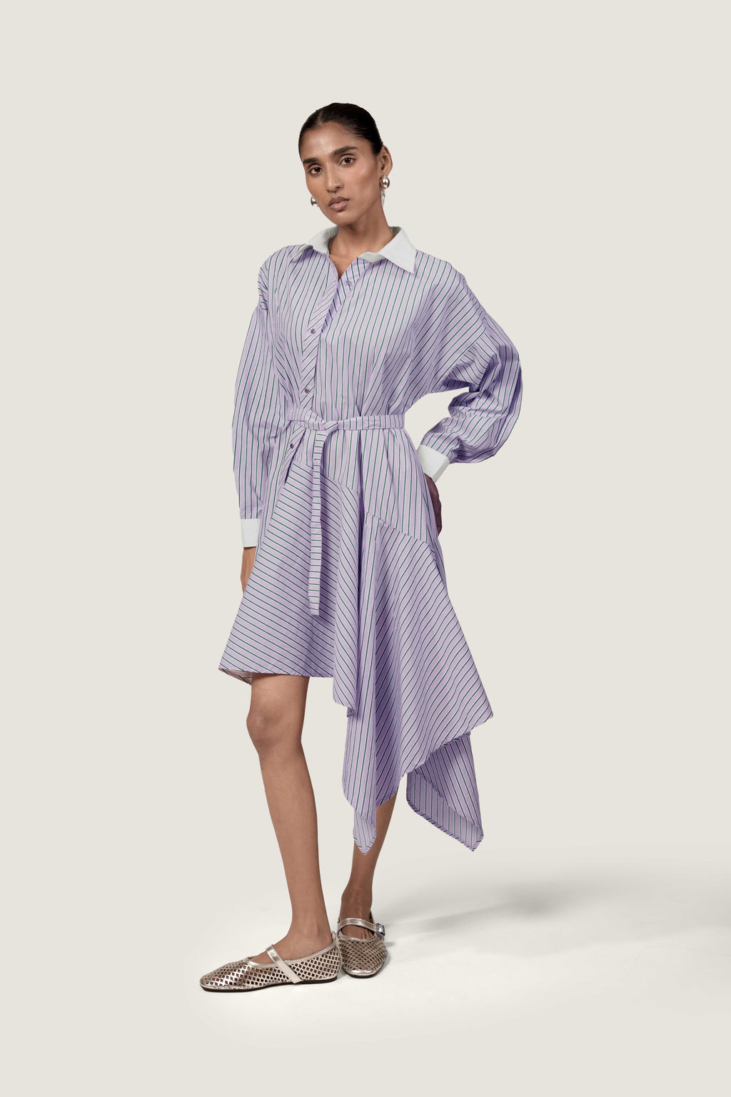 STRIPED ASYMMETRIC SHIRT DRESS