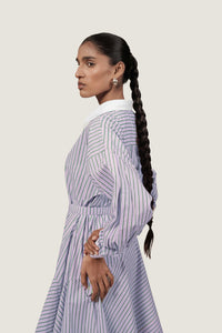 STRIPED ASYMMETRIC SHIRT DRESS