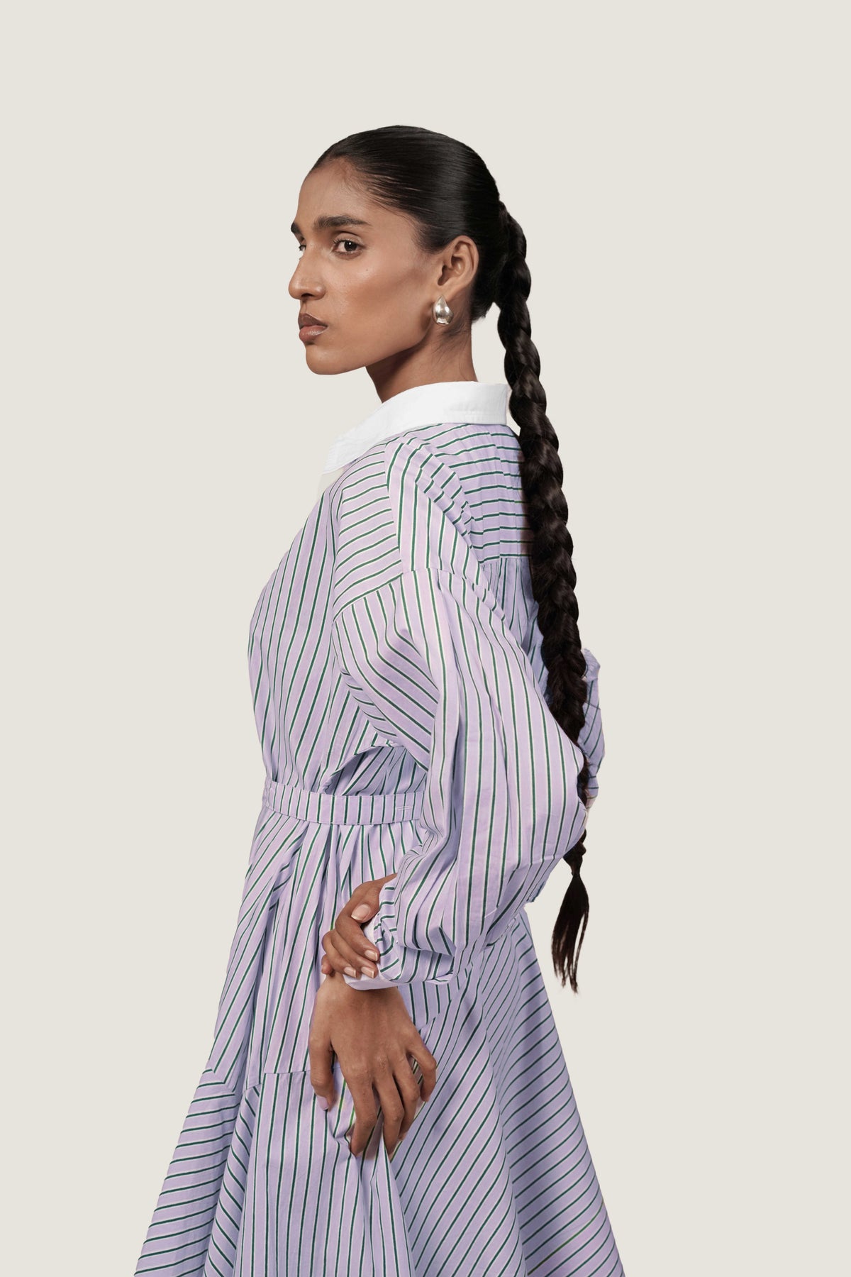STRIPED ASYMMETRIC SHIRT DRESS