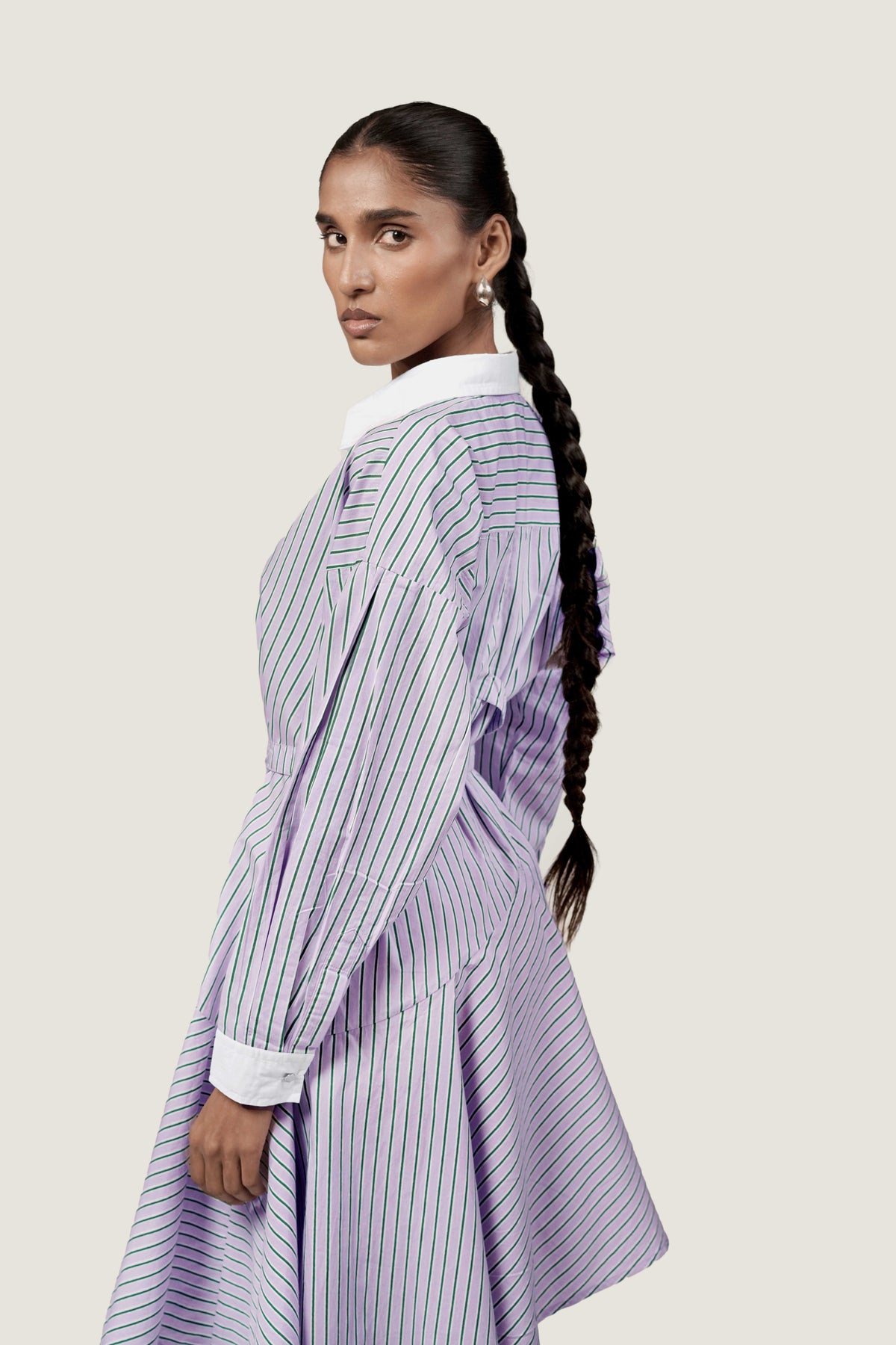 STRIPED ASYMMETRIC SHIRT DRESS