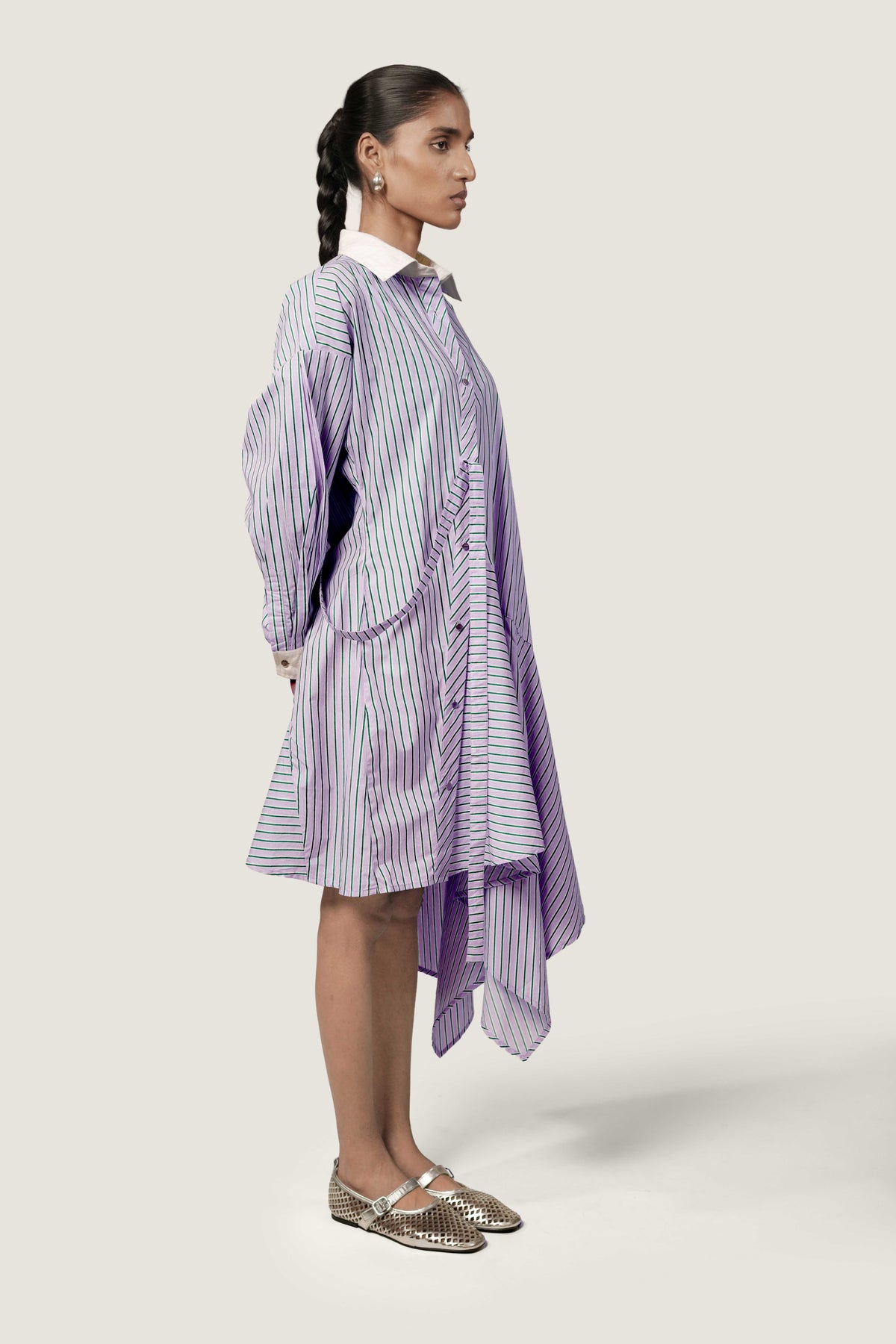 STRIPED ASYMMETRIC SHIRT DRESS