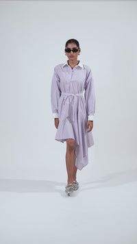STRIPED ASYMMETRIC SHIRT DRESS