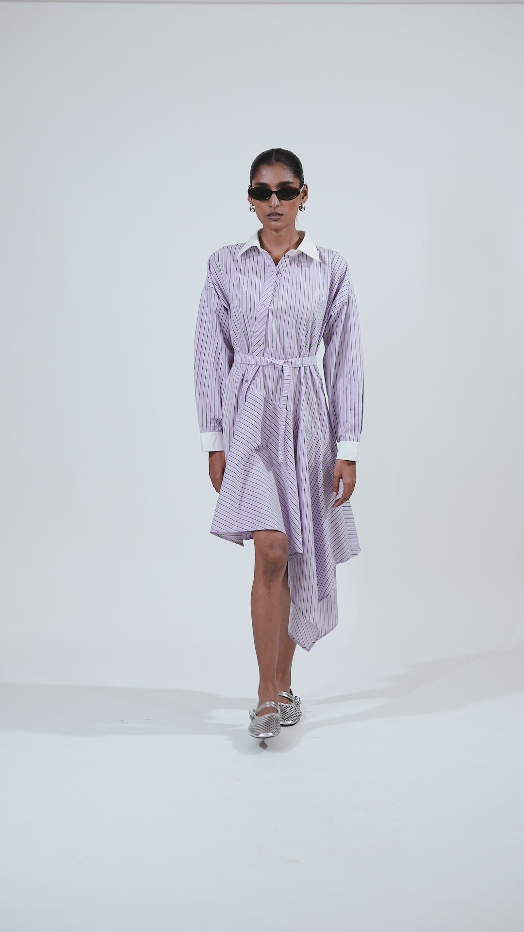 STRIPED ASYMMETRIC SHIRT DRESS